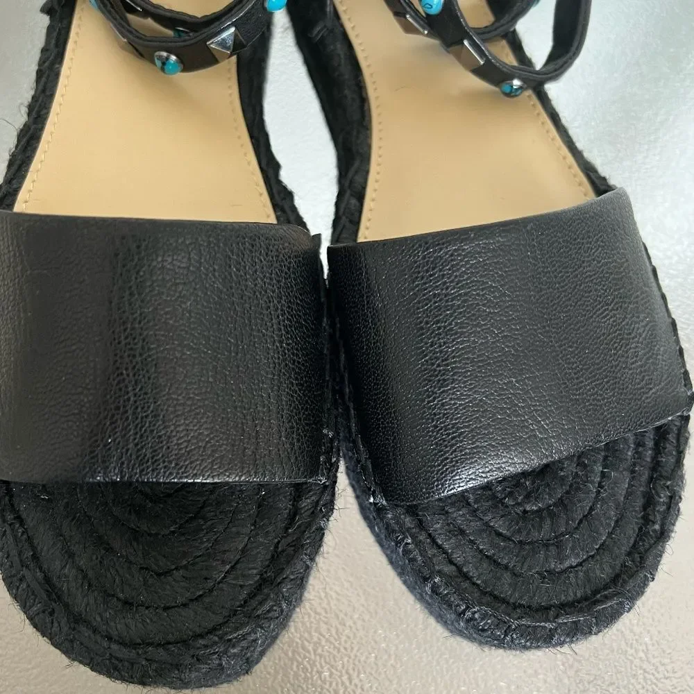 Marc Fisher NWOB Vajen Espadrille Leather Sandals In Black Size 7